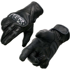Milwaukee Leather MG7540 Men's 'Hard Knuckles' Black Leather Racer Gloves with Elasticized Fingers