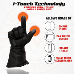 Milwaukee Leather MG7550 Men's Black Cowhide Leather Gauntlet Motorcycle Hand Gloves w/ X-Long Cuff i-Touch Screen Waterproof
