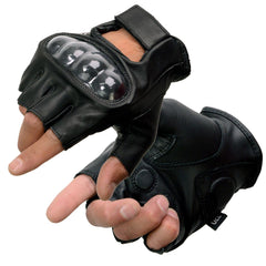 Milwaukee Leather MG7555 Men's Black 'Hard Knuckles' Leather Fingerless Glove with Gel Palm