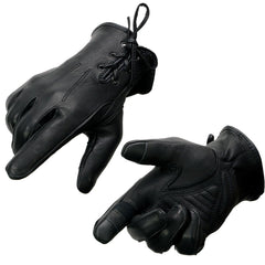 Milwaukee Leather MG7745 Women's 'Laced Wrist' Black Deerskin Leather Gloves with Gel Palms