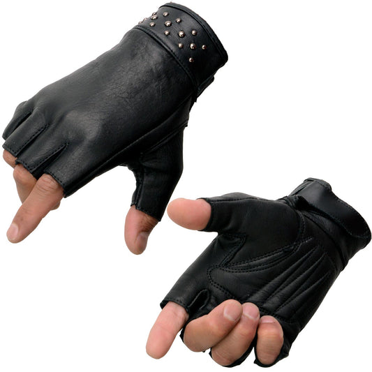 Milwaukee Leather MG7761 Women's Fingerless Black Leather Gloves with Gel Palms
