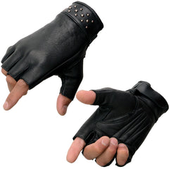 Milwaukee Leather MG7761 Women's Fingerless Black Leather Gloves with Gel Palms