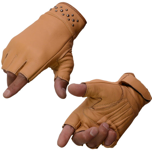 Milwaukee Leather MG7761 Women's Saddle Leather Fingerless Gloves with Gel Palms