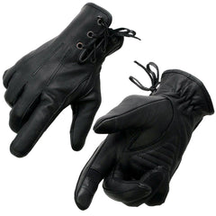 Milwaukee Leather MG7770 Women's 'Laced Wrist' Black Leather Riding Glove with Gel Palms