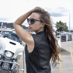 Milwaukee Leather SH1246Z Women's Black Leather Classic Braided Motorcycle Rider Vest w/ Zipper Closure