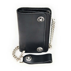 Milwaukee Leather MLW7824 Men's 7" Leather Bi-Fold Biker Wallet w/ Multiple Storage and Swivel Trigger Clip Anti-Theft Stainless Steel Chain