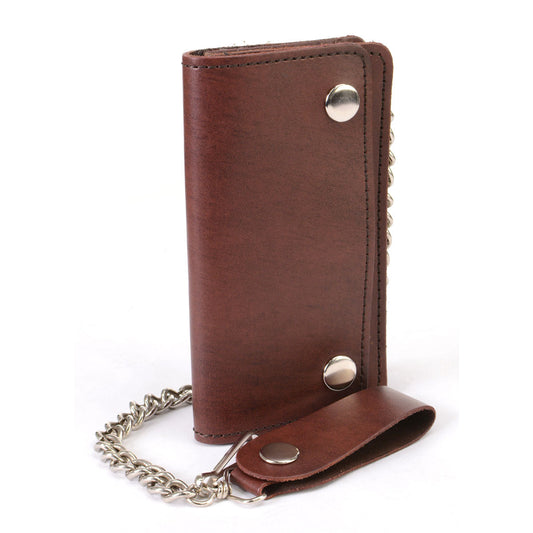 Milwaukee Leather MLW7884 Men's 6 InchAntique Brown Leather Bi-Fold Biker Wallet w/ Anti-Theft Stainless Steel Chain