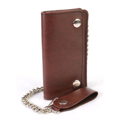 Milwaukee Leather MLW7884 Men's 6 InchAntique Brown Leather Bi-Fold Biker Wallet w/ Anti-Theft Stainless Steel Chain