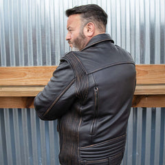 Milwaukee Motorcycle Clothing Co. Men's Unforgiven MC Style Vintage Brown Leather Jacket w/ Lapel Collar MMC10005