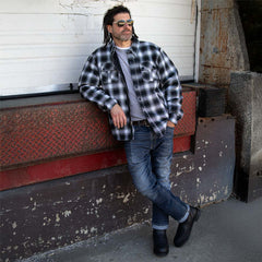 Milwaukee Leather Men's Black and White Heavy-Duty Checkered Flannel Riding Shirt - Warm Lined - Zippered Hand Pockets - MPM1638