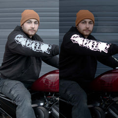 MMCC Men’s Bare Bones Riding Hoodie – Premium Cotton, Reflective Skull Sleeve, Full Zip - MPM1680