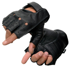 Milwaukee Leather SH195 Men's 'Open Knuckles' Black Leather Fingerless Gloves with Gel Palm