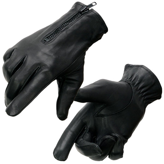 Milwaukee Leather SH226TH Men's Black Thermal Lined Leather Gloves with Zipper Closure