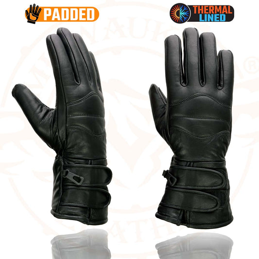 Milwaukee Leather SH233 Men's Black Leather Gauntlet Gloves with Double Strap