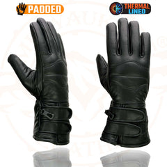 Milwaukee Leather SH233 Men's Black Leather Gauntlet Gloves with Double Strap