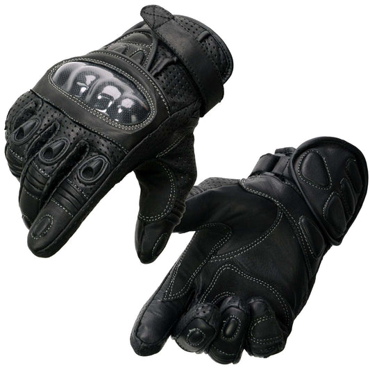 Milwaukee Leather SH298 Men's 'Hard Knuckles' Black Perforated Leather Racing Gloves