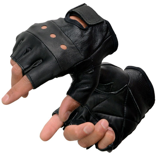 Milwaukee Leather SH355 Men's Black Leather Fingerless Glove with Gel Palm