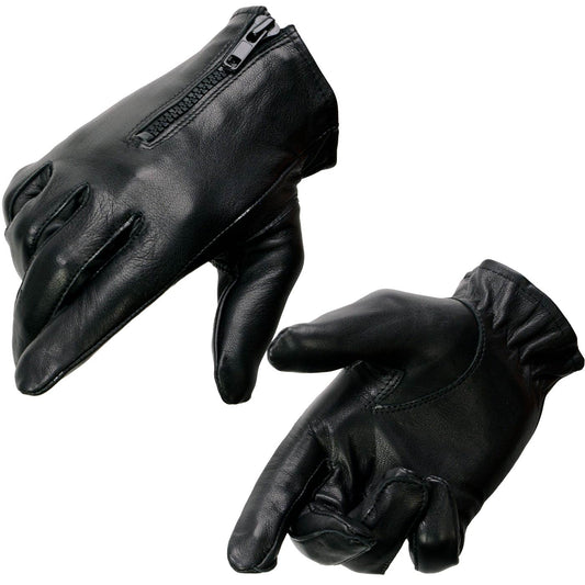 Milwaukee Leather SH722 Women's Black Unlined Leather Gloves with Zipper Closure