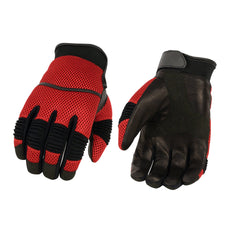 Milwaukee Leather SH791 Men's Black and Red Mesh and Leather Racing Gloves