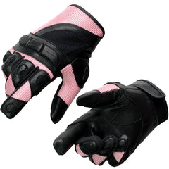 Milwaukee Leather SH802 Women's Black and Pink Leather with Mesh Combo Racing Gloves