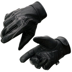 Milwaukee Leather SH820 Men's 'White Flames' Leather Cruising Gloves with Gel Palm