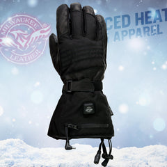 Milwaukee Leather MG17501SET Men’s Heated Black Leather/Textile Winter Gloves w/Battery/Harness Wire and i-Touch
