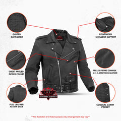 Dawn Rider Men's Premium Black Leather Motorcycle Jacket