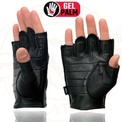 Milwaukee Leather SH195 Men's 'Open Knuckles' Black Leather Fingerless Gloves with Gel Palm