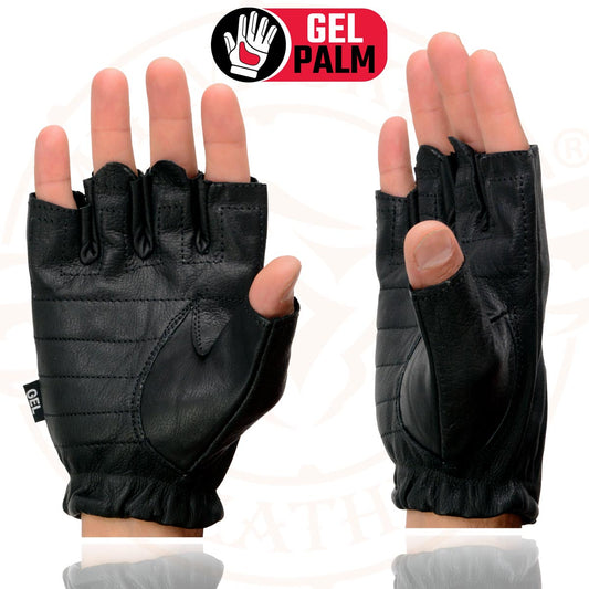 Milwaukee Leather SH206 Men's Black Welted Leather Fingerless Gloves with Gel Palm