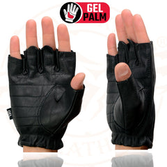 Milwaukee Leather SH206 Men's Black Welted Leather Fingerless Gloves with Gel Palm