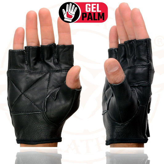 Milwaukee Leather SH355 Men's Black Leather Fingerless Glove with Gel Palm