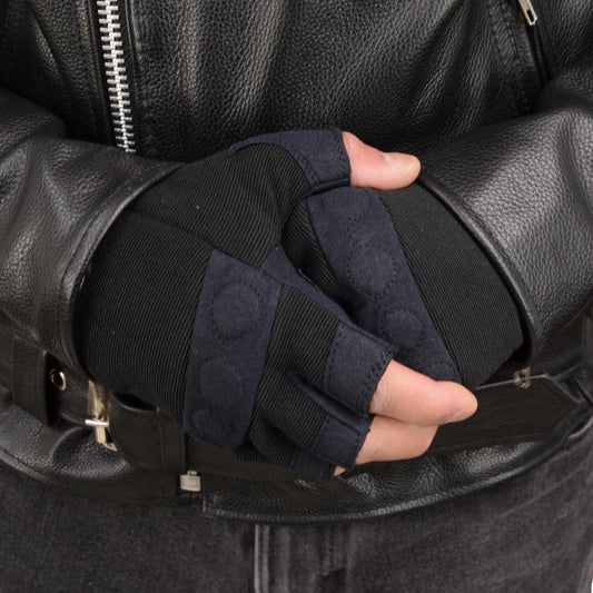 Milwaukee Leather SH44610 Men's Black Textile Fingerless Mechanics Gloves with Amara Bottom