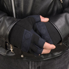Milwaukee Leather SH44610 Men's Black Textile Fingerless Mechanics Gloves with Amara Bottom