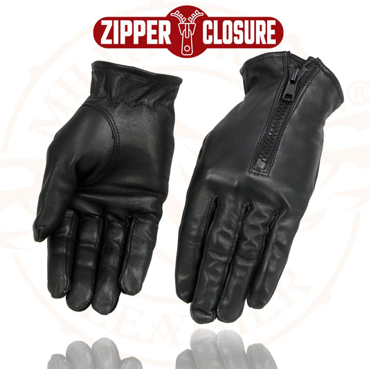 Milwaukee Leather SH722 Women's Black Unlined Leather Gloves with Zipper Closure