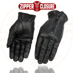 Milwaukee Leather SH722 Women's Black Unlined Leather Gloves with Zipper Closure
