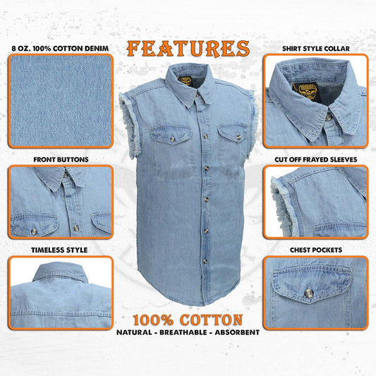 Milwaukee Leather DM1001 Men's Blue Lightweight Sleeveless Denim Shirt