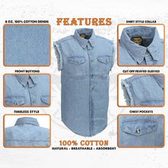 Milwaukee Leather DM1001 Men's Blue Lightweight Sleeveless Denim Shirt