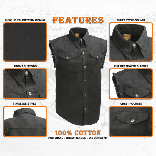 Milwaukee Leather DM1002 Men's Black Lightweight Sleeveless Denim Shirt