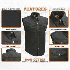 Milwaukee Leather DM1002 Men's Black Lightweight Sleeveless Denim Shirt