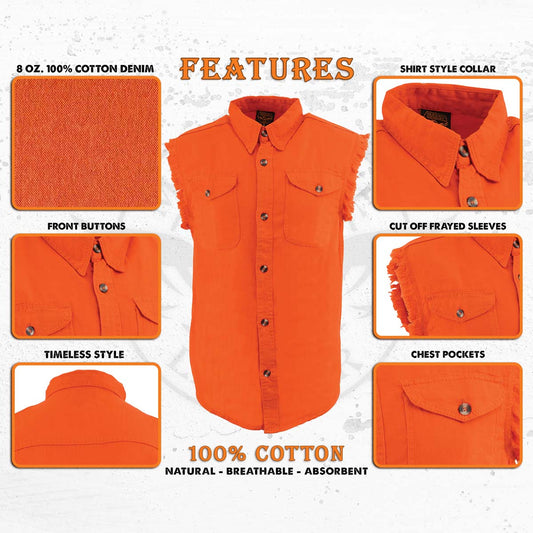 Milwaukee Leather DM1003 Men's Orange Lightweight Sleeveless Denim Shirt