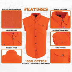 Milwaukee Leather DM1003 Men's Orange Lightweight Sleeveless Denim Shirt