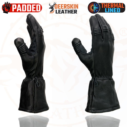 Milwaukee Leather Men's Gauntlet Motorcycle Hand Gloves-Black Deerskin Long Cuff Thermal Lined Gel Palm-G039