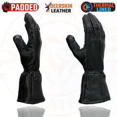 Milwaukee Leather Men's Gauntlet Motorcycle Hand Gloves-Black Deerskin Long Cuff Thermal Lined Gel Palm-G039