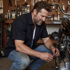 Milwaukee Leather MDM11669 Men’s Black Button-Up Heavy-Duty Work Shirt - Classic Mechanic Shirt w/ Pockets