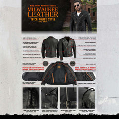 Milwaukee Leather LKM1711 Men's Leather Black Classic Side Lace Police Style Jacket