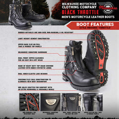 Milwaukee Motorcycle Clothing Company MB440 Men's Black Throttle Motorcycle Leather Boots