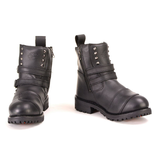 Milwaukee Leather MBL9307 Women's Premium Black Leather Double Strap Motorcyle Riding Boots