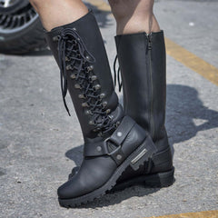 Milwaukee Leather MBL9365W Women’s Wide Width Black Leather Classic Harness 14-inch Square Toe Motorcycle Boots