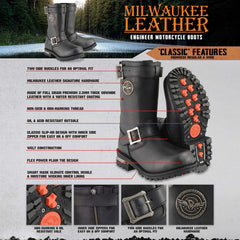 Milwaukee Leather MBM9020 Men's Black 11-Inch Classic Engineer Motorcycle Leather Boots