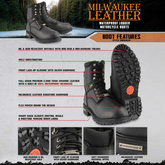 Milwaukee Leather MBM9036WP Men's Black 'Wide Width' 7-inch Lace to Toe Waterproof Leather Boots